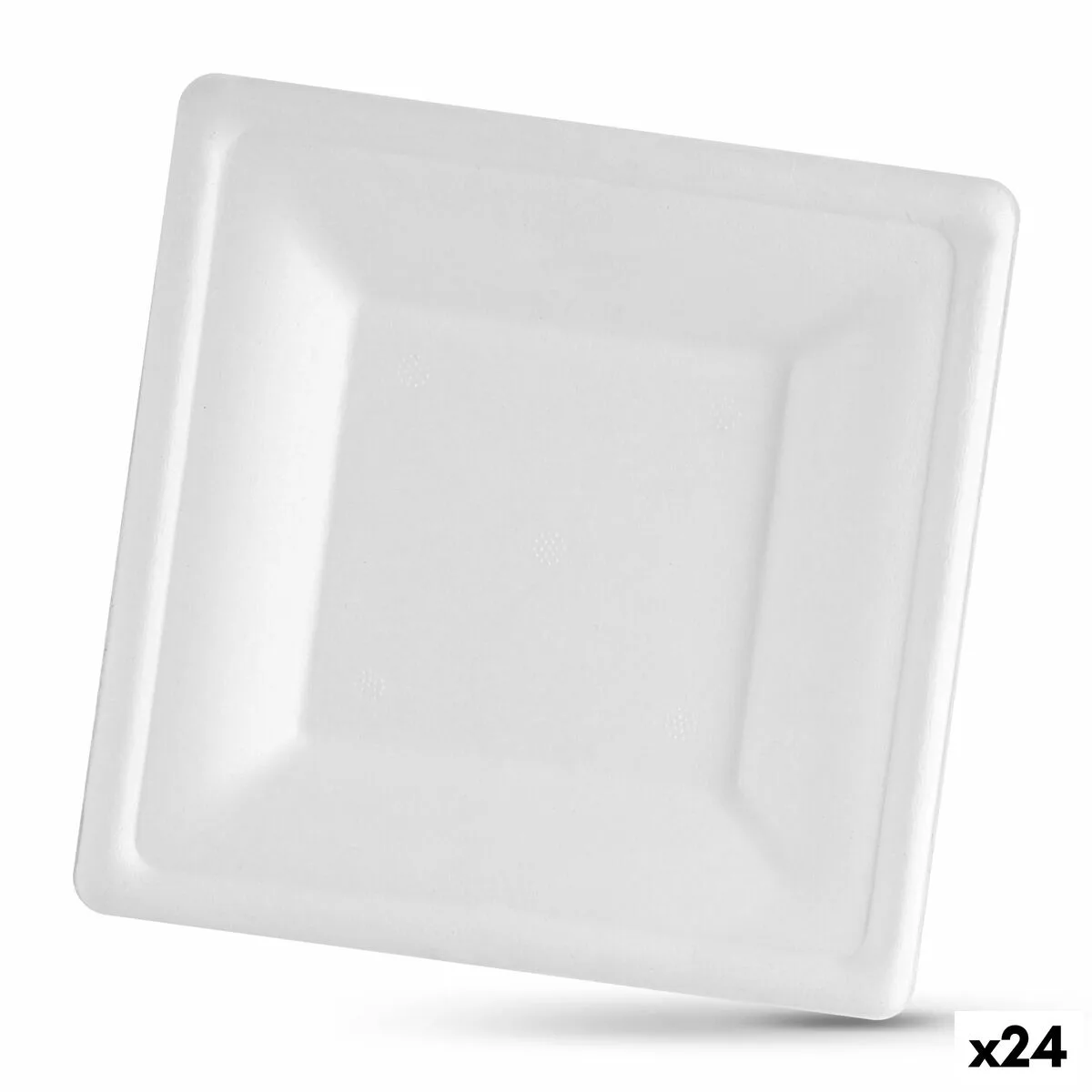 SET DE PLATOS ALGON DESECHABLES BLANCO CAÑA DE AZÚCAR CUADRADO 26 CM (24 UNIDADES)