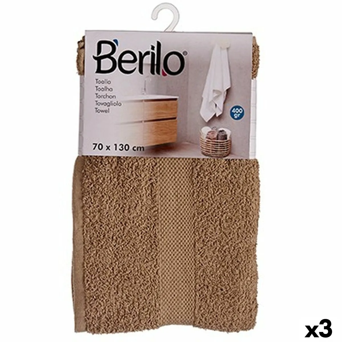 TOALLA DE BAÑO CAMEL 70 X 130 CM (3 UNIDADES)