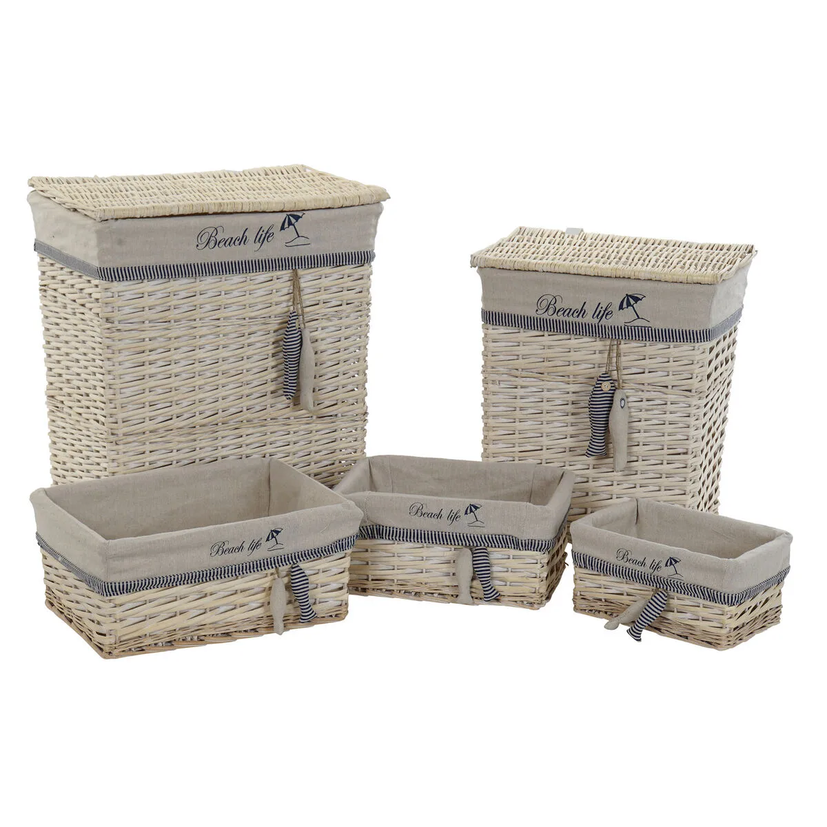 JUEGO DE CESTAS DKD HOME DECOR AZUL BEIGE ESPIRALES MEDITERRÁNEO 47 X 35 X 56 CM 5 PIEZAS