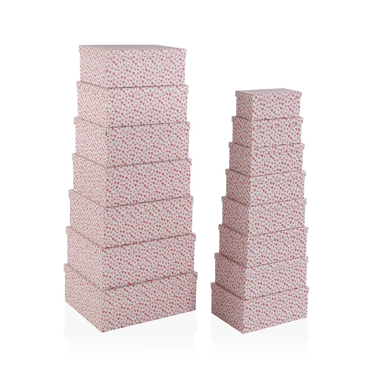 JUEGO DE CAJAS DECORATIVAS VERSA AMORE ROJO CARTÓN CORAZONES (15 PIEZAS)