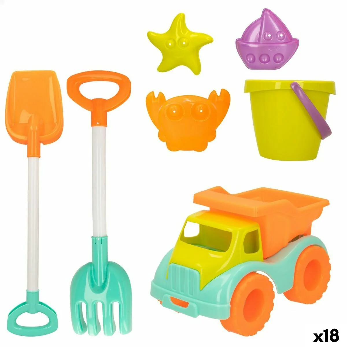 SET DE JUGUETES DE PLAYA COLORBABY 7 PIEZAS CAMIÓN (18 UNIDADES)