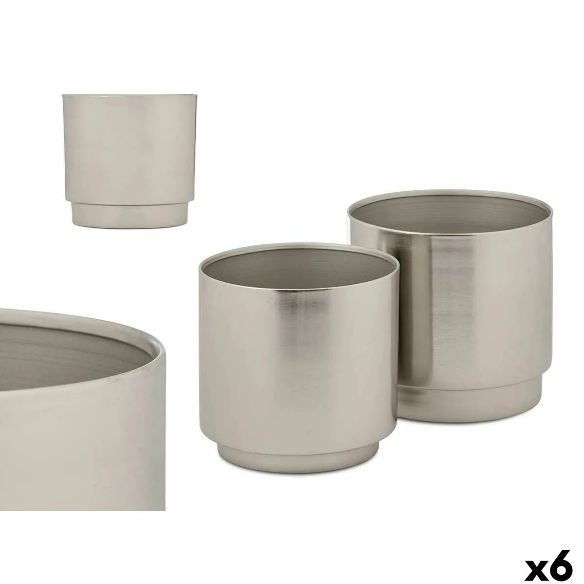 SET DE MACETAS 40055-S PLATEADO HIERRO 18 X 16,5 X 18 CM 16 X 15,5 X 16 CM (6 UNIDADES)