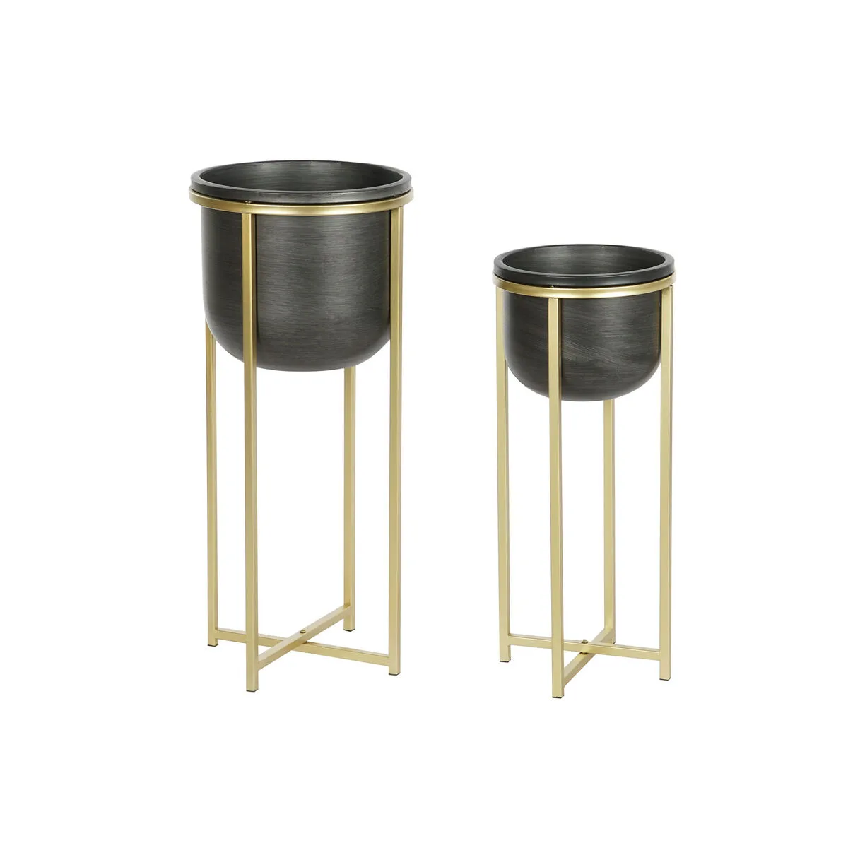 SET DE MACETEROS DKD HOME DECOR 28,5 X 28,5 X 65,5 CM 28 X 28 X 65 CM NEGRO DORADO METAL