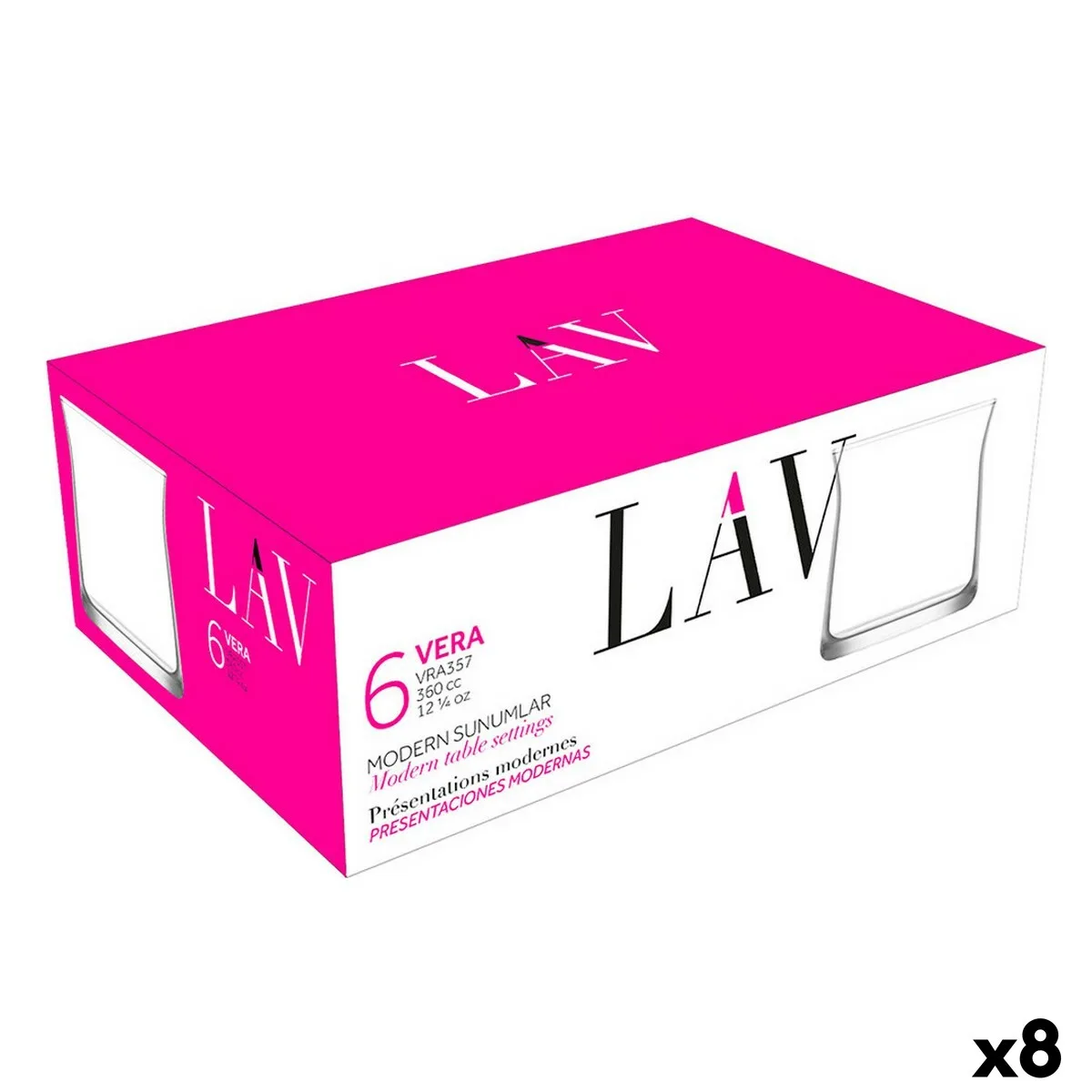 SET DE VASOS LAV VERA 360 ML 6 PIEZAS (8 UNIDADES)
