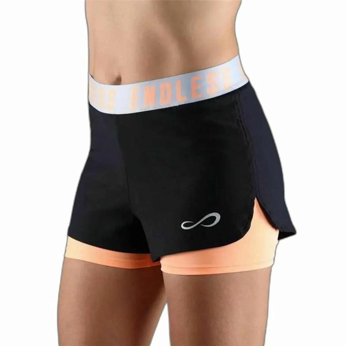 PANTALONES CORTOS DEPORTIVOS PARA MUJER ENDLESS TECH ICONIC NARANJA NEGRO