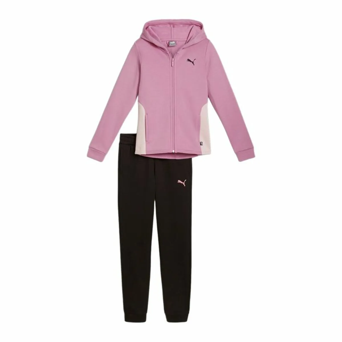 CHÁNDAL INFANTIL PUMA HOODED SWEAT SUIT FLEECE CL NEGRO ROSA 2 PIEZAS