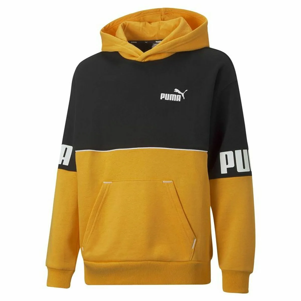 SUDADERA CON CAPUCHA HOMBRE PUMA POWER COLORBLOCK NEGRO AMARILLO