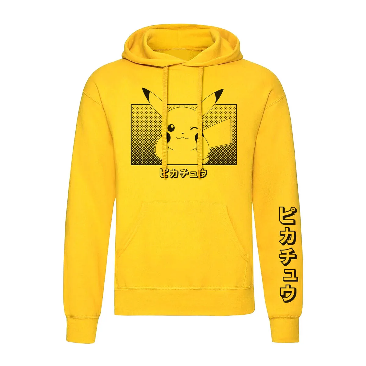 SUDADERA CON CAPUCHA UNISEX POKÉMON PIKACHU KATAKANA AMARILLO