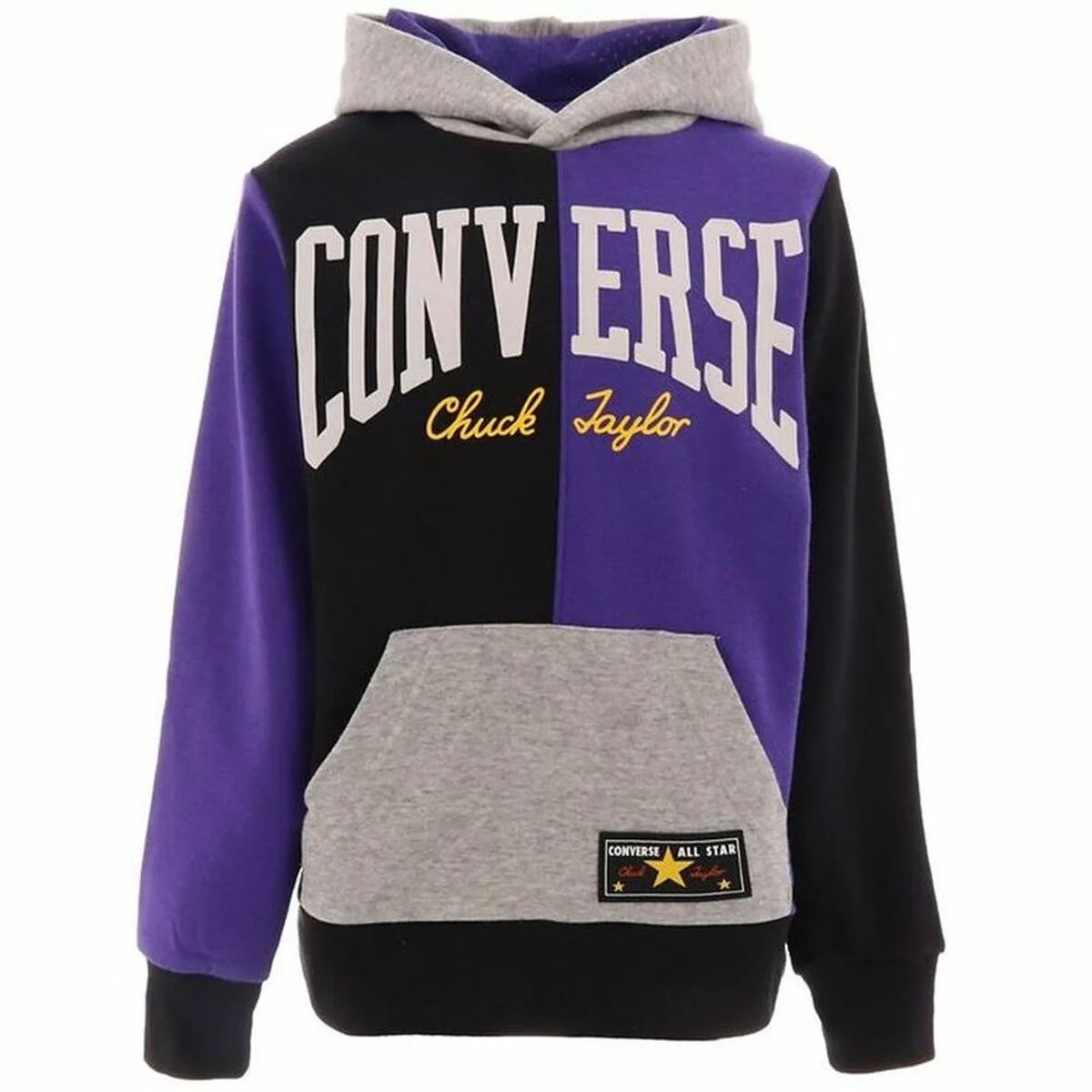 SUDADERA CON CAPUCHA NIÑA CONVERSE THROWBACK SPLIT BLOCK NEGRO MULTICOLOR