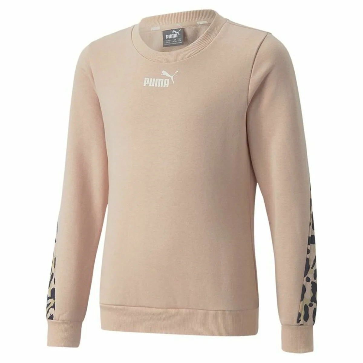 SUDADERA SIN CAPUCHA NIÑA PUMA ALPHA CREW NECK BEIGE LEOPARDO ROSA