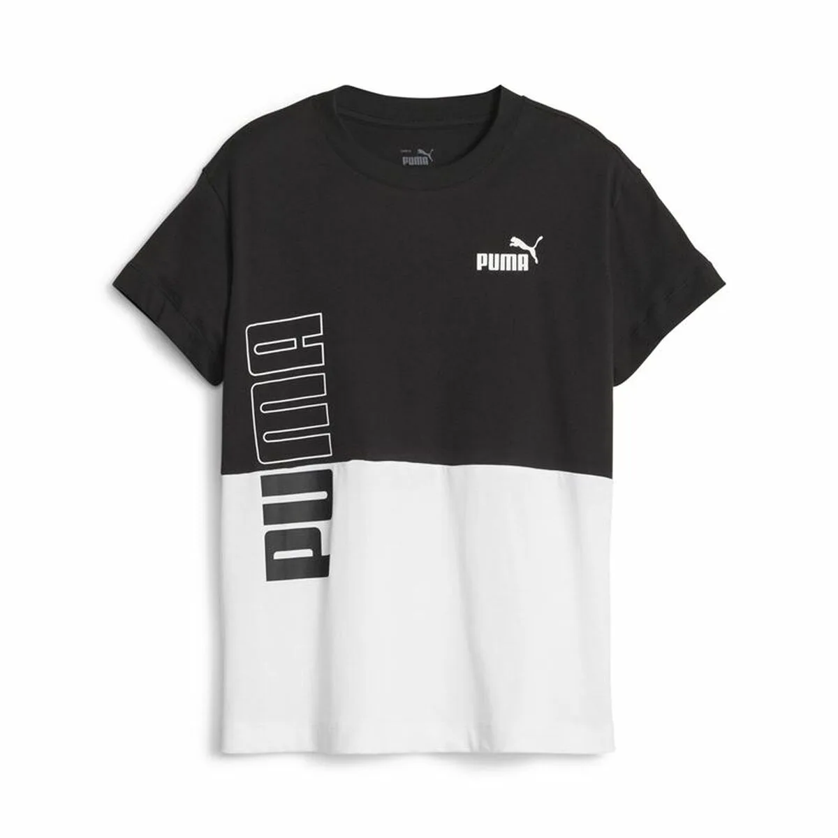 CAMISETA DE MANGA CORTA INFANTIL PUMA POWER COLORBLOCK BLANCO NEGRO
