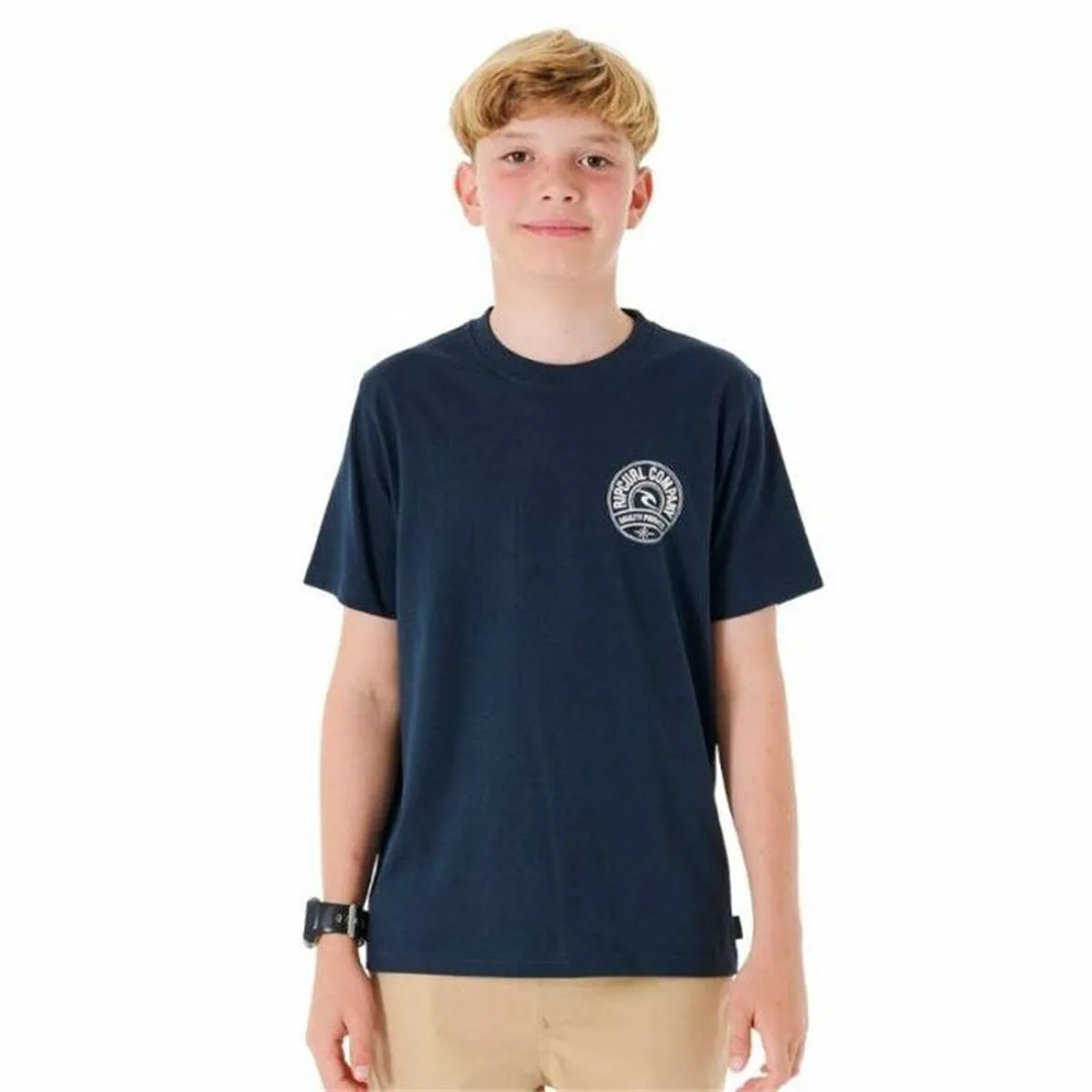 CAMISETA DE MANGA CORTA INFANTIL RIP CURL STAPLER AZUL MARINO