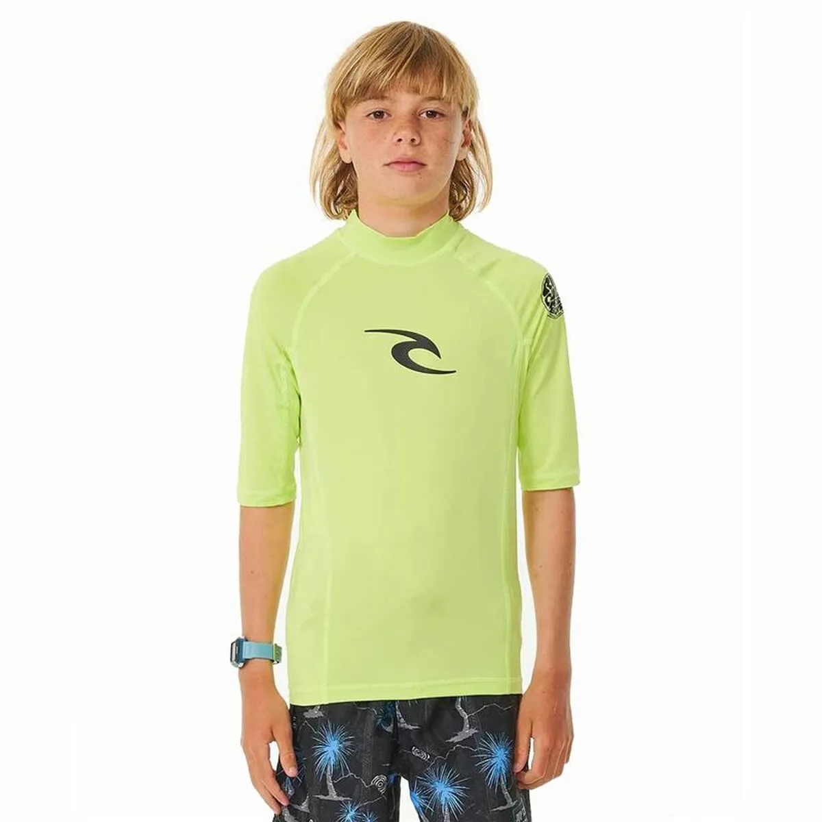 CAMISETA DE MANGA CORTA INFANTIL RIP CURL WAVE UPF VERDE LIMÓN