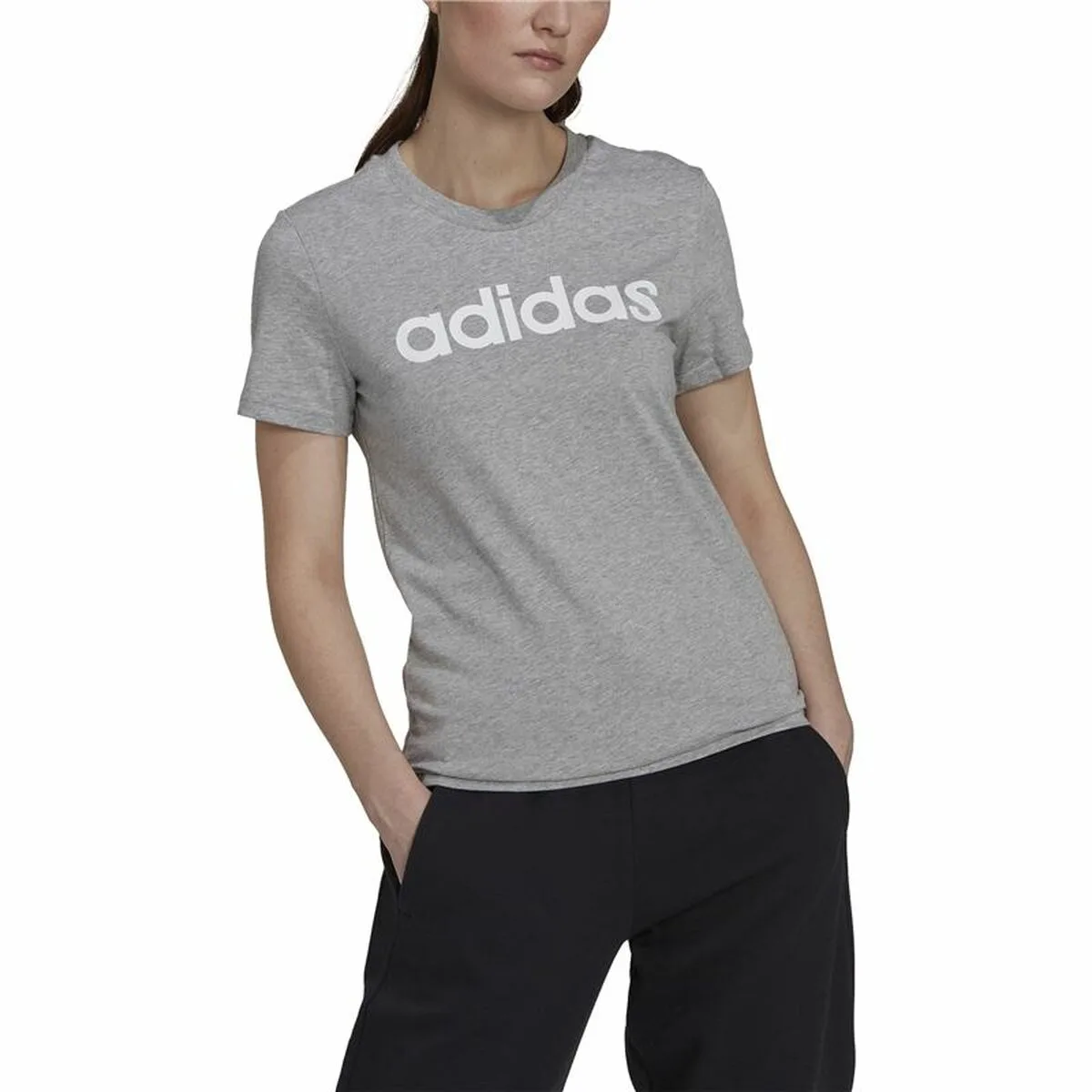 CAMISETA DE MANGA CORTA MUJER ADIDAS ESSENTIALS LOGO MUJER GRIS CLARO (L)