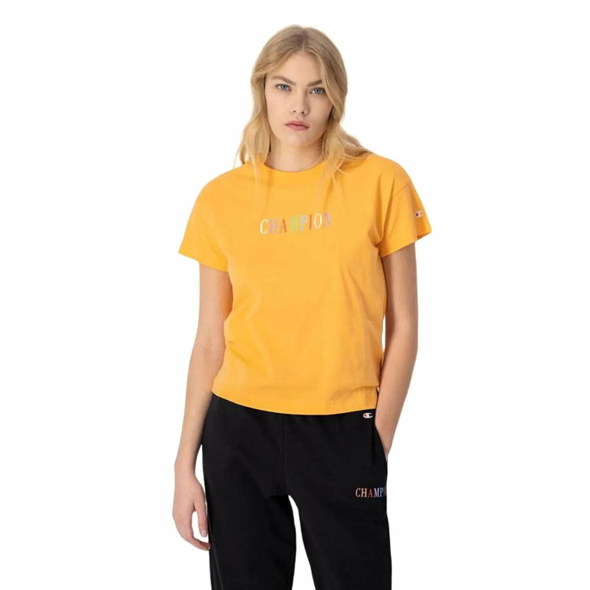 CAMISETA DE MANGA CORTA MUJER CHAMPION CREWNECK CROPTOP AMARILLO