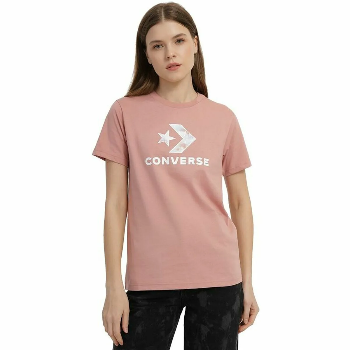 CAMISETA DE MANGA CORTA MUJER CONVERSE SEASONAL STAR CHEVRON ROSA