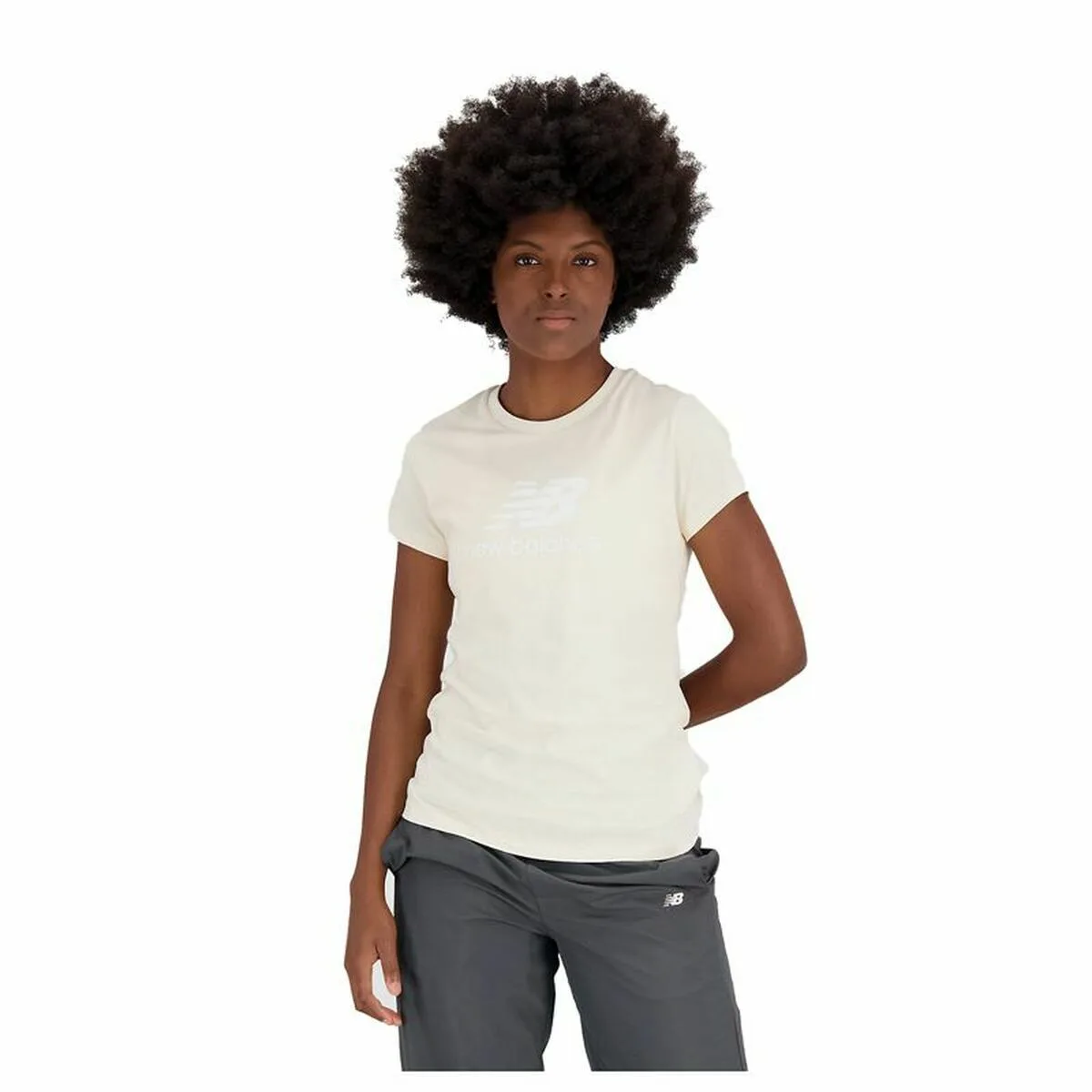 CAMISETA DE MANGA CORTA MUJER NEW BALANCE ESSENTIALS BEIGE