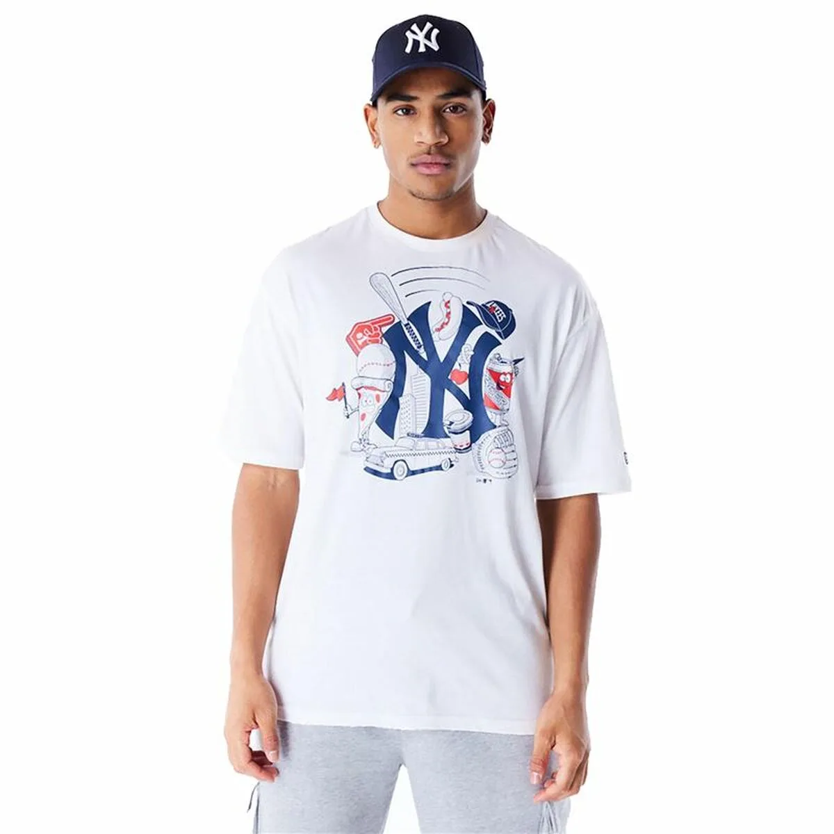 CAMISETA DE MANGA CORTA HOMBRE NEW ERA MLB FOOD GRPHC OS NEW YORK YANKEES BLANCO