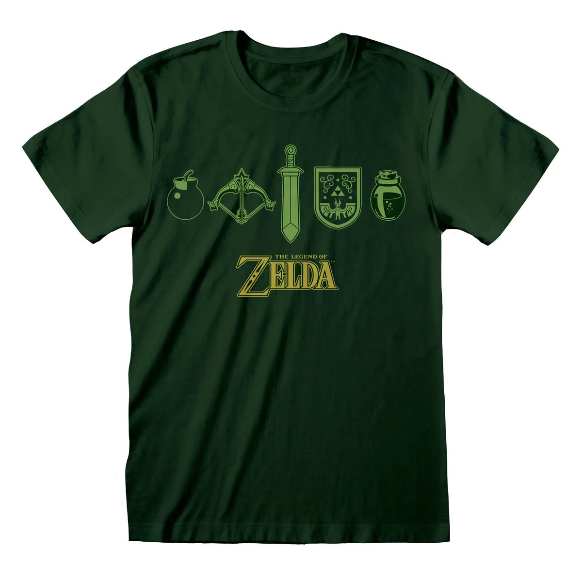 CAMISETA DE MANGA CORTA UNISEX THE LEGEND OF ZELDA ICONS VERDE OSCURO