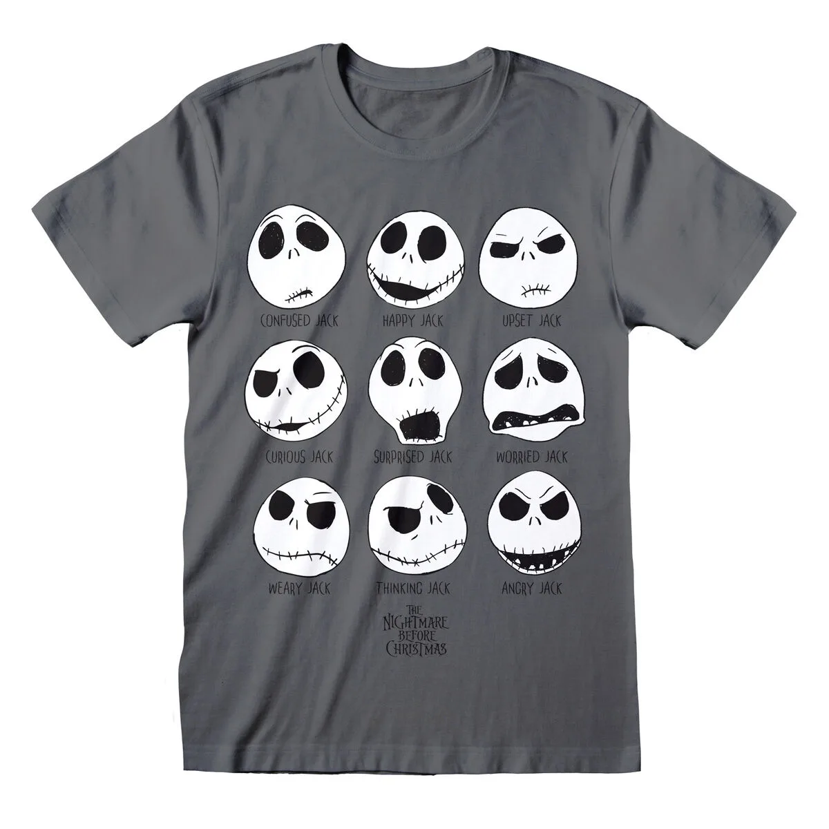 CAMISETA DE MANGA CORTA UNISEX THE NIGHTMARE BEFORE CHRISTMAS MANY FACES GRIS OSCURO