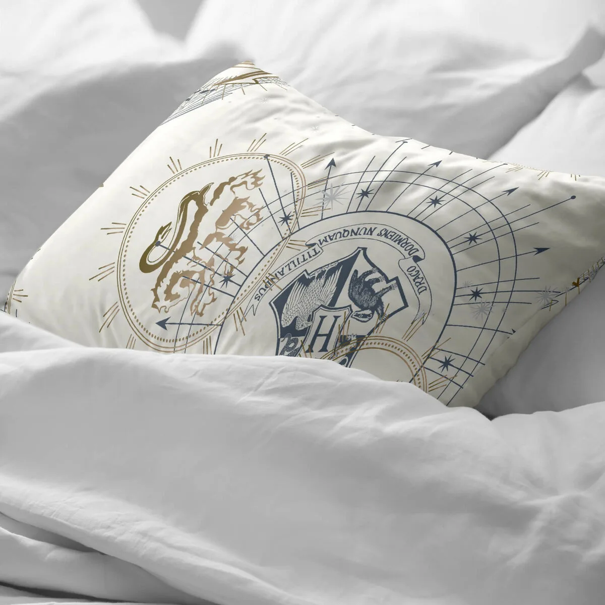 FUNDA DE ALMOHADA HARRY POTTER BEIGE MULTICOLOR 175 HILOS 80X80CM