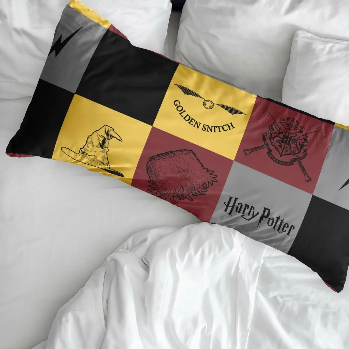 FUNDA DE ALMOHADA HARRY POTTER HOGWARTS MULTICOLOR 175 HILOS 45 X 110 CM 100 % ALGODÓN