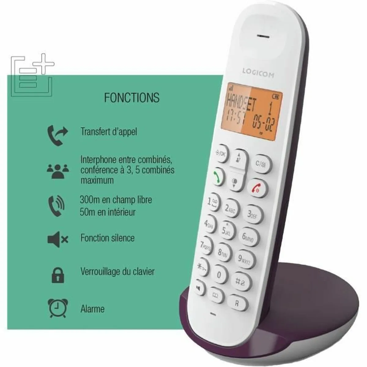 TELÉFONO FIJO LOGICOM DECT ILOA 150 SOLO BERENJENA