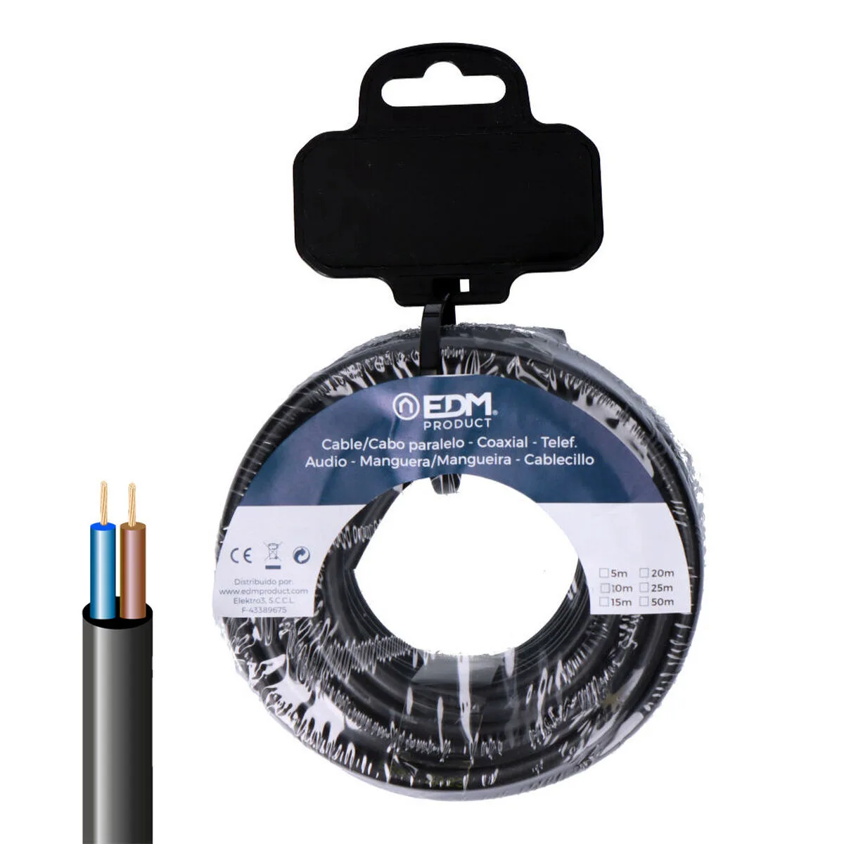 CABLE ELÉCTRICO MANGUERA EDM 28318 VV-K06 NEGRO 20 M