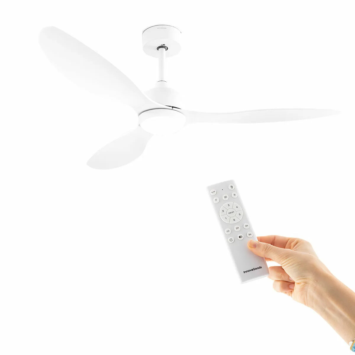 VENTILADOR DE TECHO CON LUZ LED Y 3 ASPAS ABS FLALED INNOVAGOODS BLANCO 36 W 52" Ø132 CM