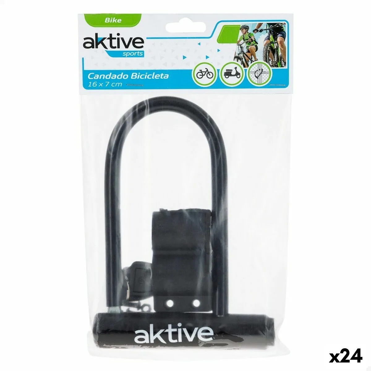CANDADO DE LLAVE AKTIVE NEGRO 19,5 X 12,5 X 2,8 CM 24 UNIDADES